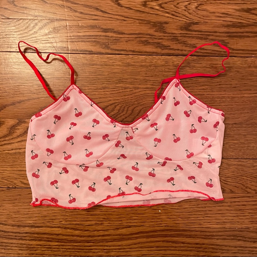 pink cherry mesh crop top